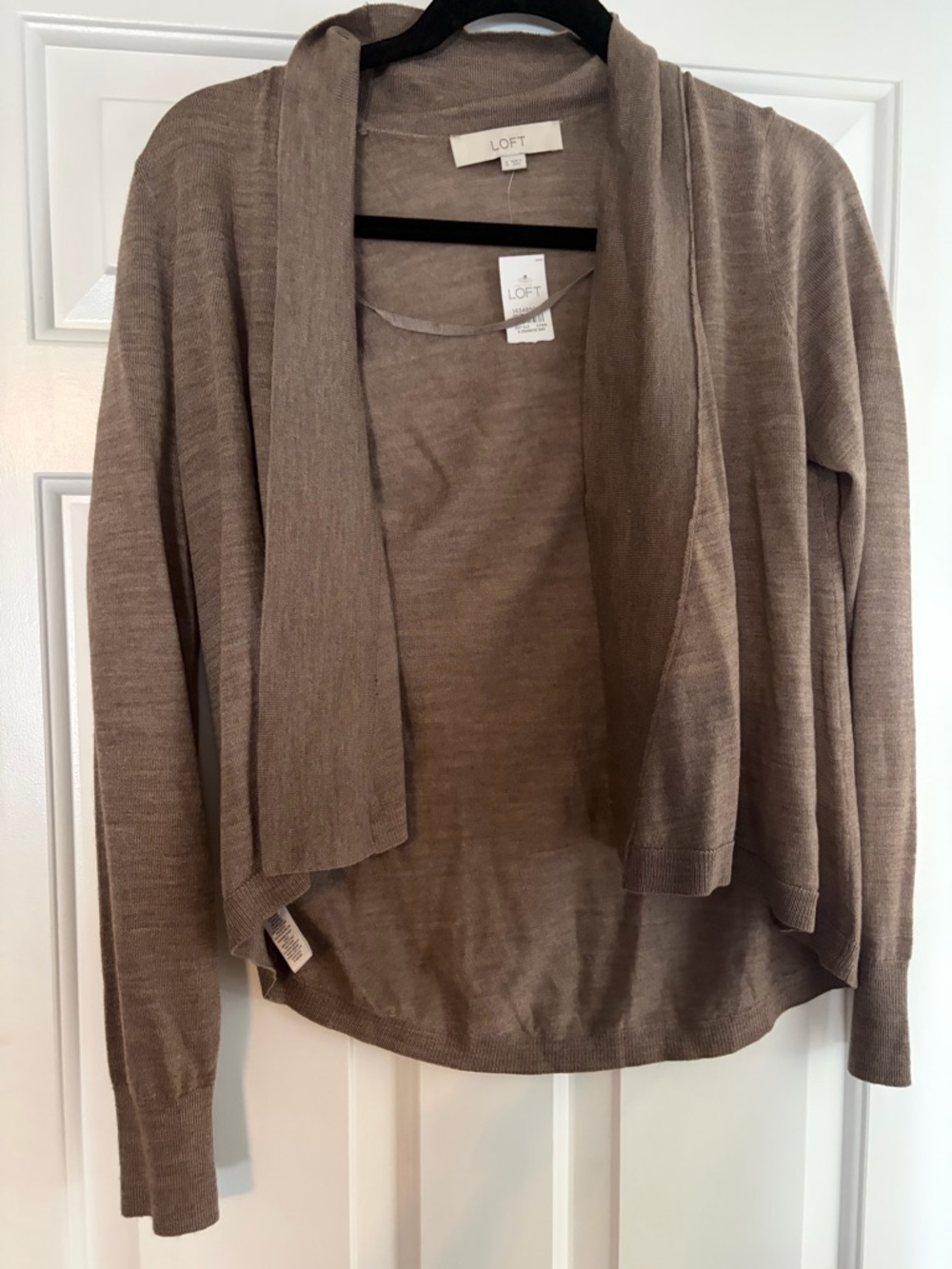 LOFT Taupe Open-Front Draped Cardigan
